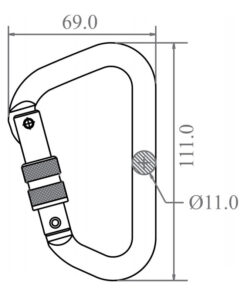 Kratos Safety – Maßzeichnung: Aluminiumkarabiner mit Schraubverschluss und Keylock-Nase