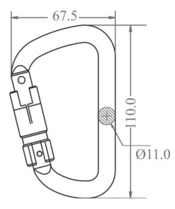 Kratos Safety – Maßzeichnung: Aluminiumkarabiner mit dreifach wirkendem Automatikverschluss - Keylock Version