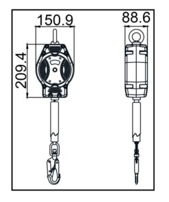 Kratos Safety – Maßzeichnung: HELIXON-S – Höhensicherungsgerät mit Gurtband