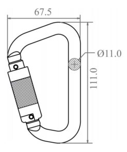 Kratos Safety – Maßzeichnung: Aluminiumkarabiner mit Automatikverschluss Vierteldrehung - Keylock Version