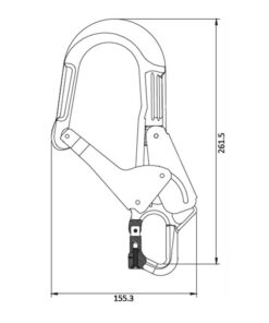 Kratos Safety – Maßzeichnung: HUKA-1 - Aluminium-Rohrhaken mit zu öffnender Abschlussöse