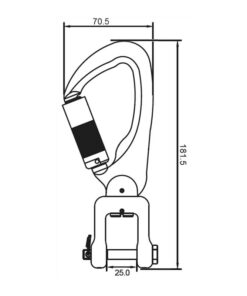 Kratos Safety – Maßzeichnung: Aluminiumkarabiner mit Keylock-Verschluss