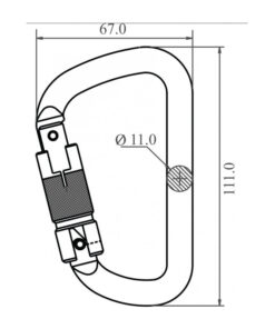 Kratos Safety – Maßzeichnung: Stahlkarabiner mit dreifach wirkendem Automatikverschluss