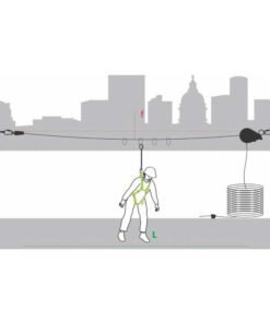 Kratos Safety – Anwendungsdarstellung: CROSS LINE 1 - Horizontale temporäre Seilsicherung für 4 Personen, mit 4 überkreuzbaren Läufern