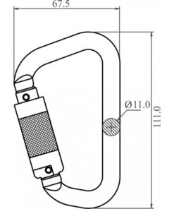 Kratos Safety – Maßzeichnung: Aluminiumkarabiner mit Automatikverschluss Vierteldrehung