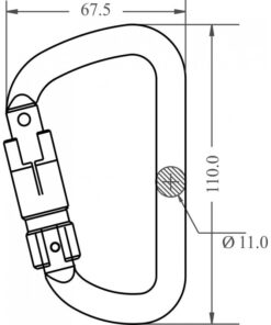 Kratos Safety – Maßzeichnung: Aluminiumkarabiner mit dreifach wirkendem Automatikverschluss