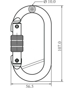Kratos Safety – Maßzeichnung: Stahl-Karabiner mit Schraubverschluss und Sicherheitsriegel