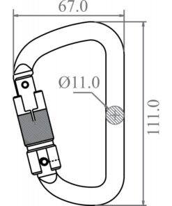 Kratos Safety – Maßzeichnung: Stahlkarabiner mit dreifach wirkendem Automatikverschluss - Keylock Version