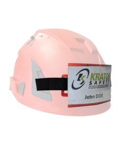 Kratos Safety – Ausweishalter an einem Schutzhelm, Seitenansicht