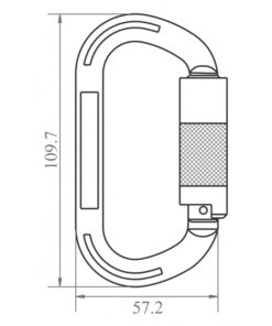 Kratos Safety – Maßzeichnung: Aluminiumkarabiner mit Automatikverschluss Vierteldrehung