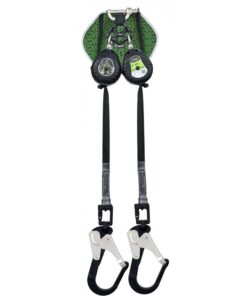 Kratos Safety – Absturzsicherung mit automatischem Rückzug, doppeltem Gurtband 2,40 m, 2 Karabiner großer Öffnung, Falldämpfer & Rückentasche